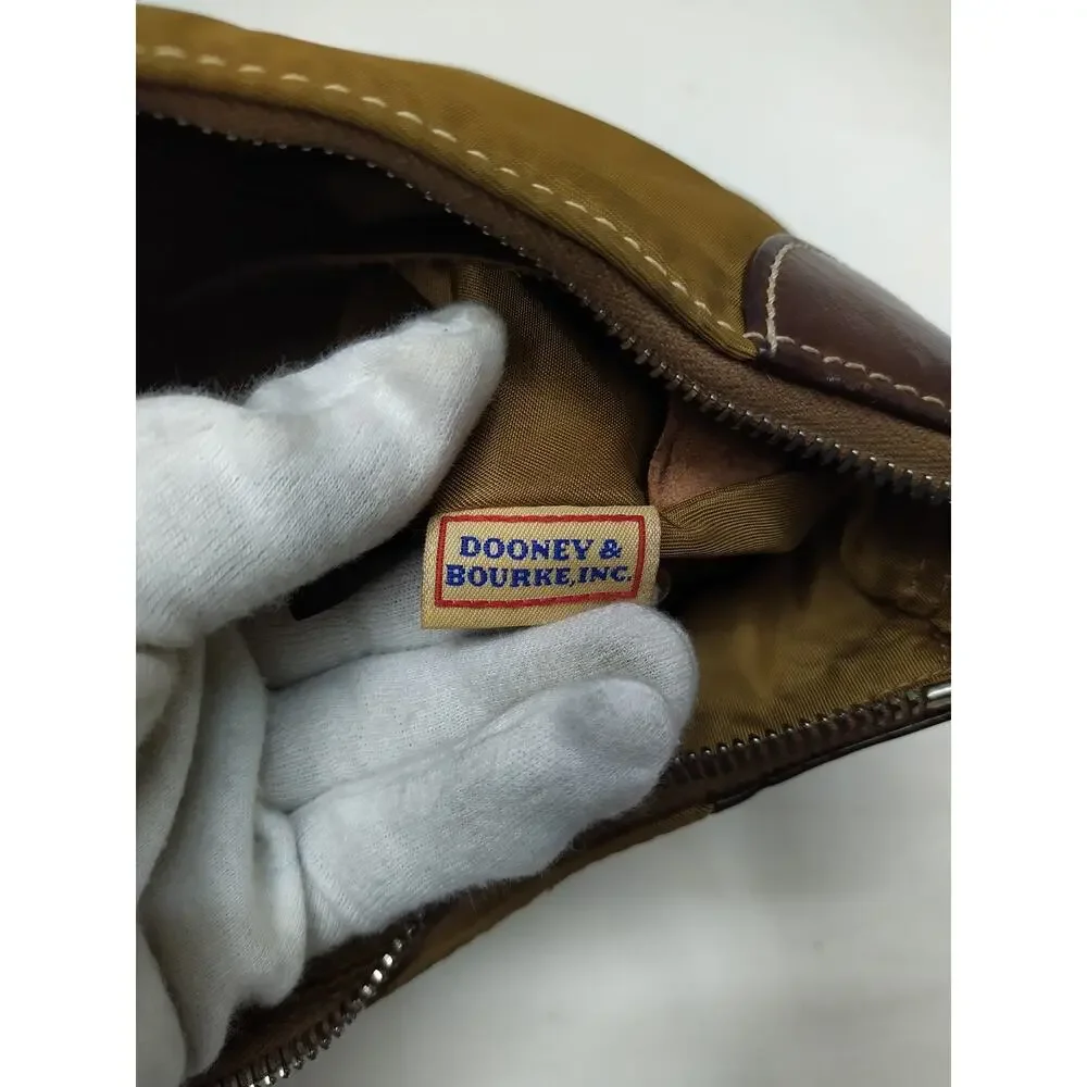 Dooney & Bourke Brown Nylon Leather Trim Zipper Closure Hobo Shoulder Bag